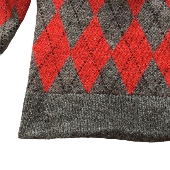 Zara Argyle Turtleneck Ruffle Mohair Blend Red Grey Black Sweater, size S - Picture 12 of 15